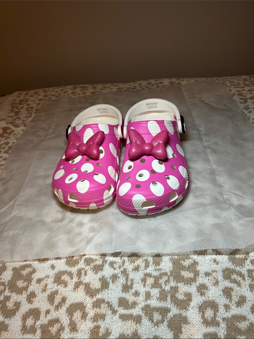 GUC Crocs x Disney Kids Pink Polka Dot Slip-On Clogs with Bow